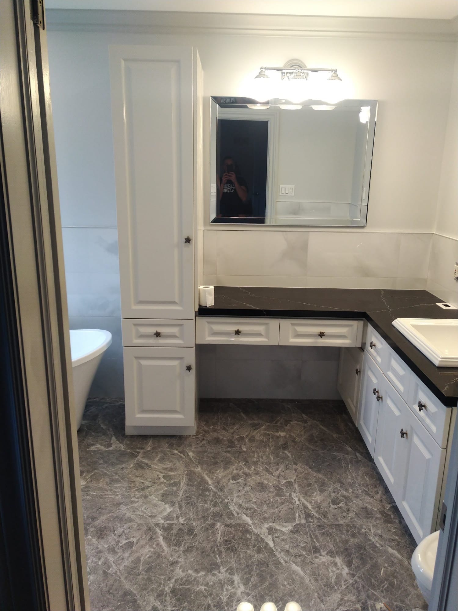 Bathroom vanity and marble flooring